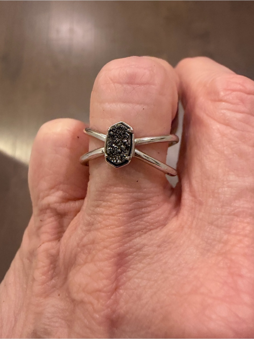Kendra Scott Silver-Tone Black Druzy Split-Shank Ring